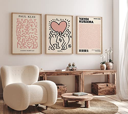 Ihery Unframed Yayoi Kusama Wall Art Set Of 3, Keith Haring, Paul Klee Truly Quality Canvas Prints For 12X16In, Yayoi Kusama Pink Abstract Poster Wall Decor Aesthetic For Kitchen, Bathroom, Bedroom #TOP6