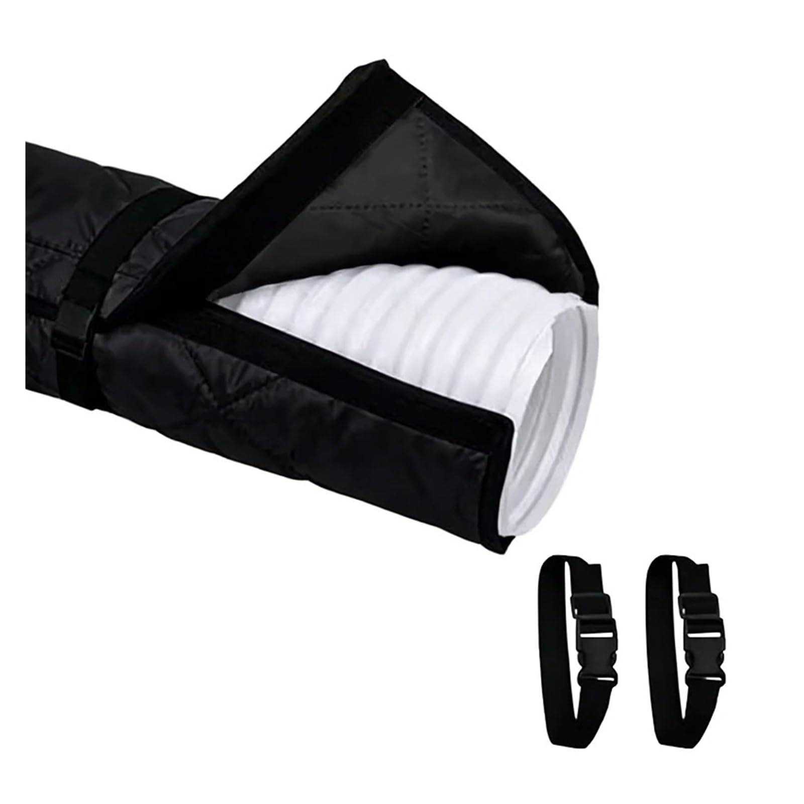 Shiketong Black Strap Air Conditioner Exhaust Protective Cover Adjustable Straps Hose Insulation Waterproof Dustproof Shield With 2 Buckle Straps(Black Strap)