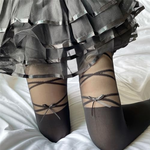 Image of Y2K Patterned Sheer Tights for Women Gothic Punk Thigh High Pantyhose Harajuku Lolita Bandage Fishnet Stockings