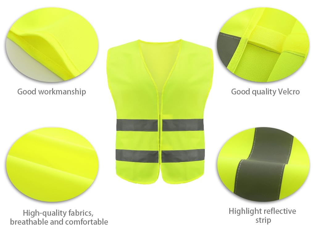 Lot de 10 Gilet Réfléchissant pour Voiture, Gilet Reflechissant avec de Bandes Réfléchissantes, Gilet De Sécurité Haute Visibilité, pour Voiture, Chantier