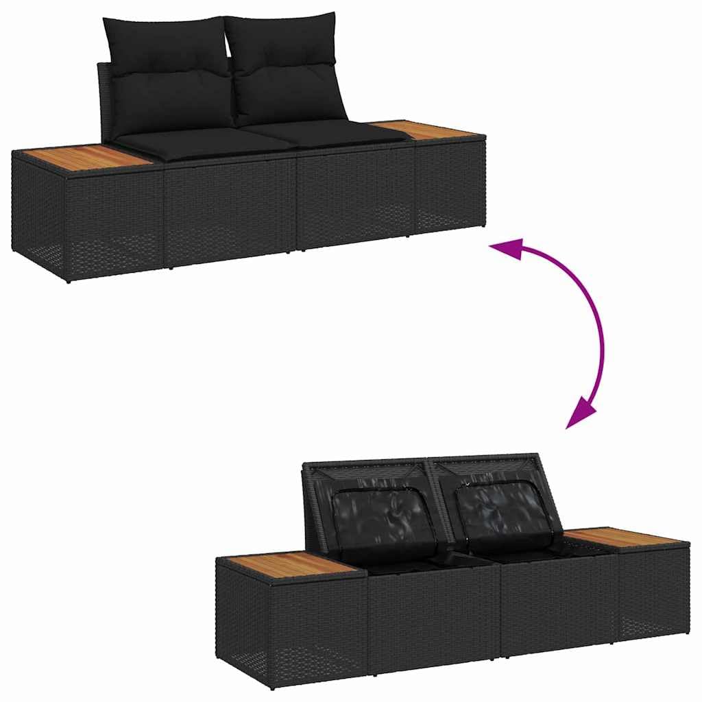 Sofa ogrodowa, czarna, 184 x 62 x 85 cm, polirattanowa sofa outdoorowa ze stalową ramą, 2-osobowy mebel wypoczynkowy do ogrodu, na taras, balkon, odporna na warunki atmosferyczne