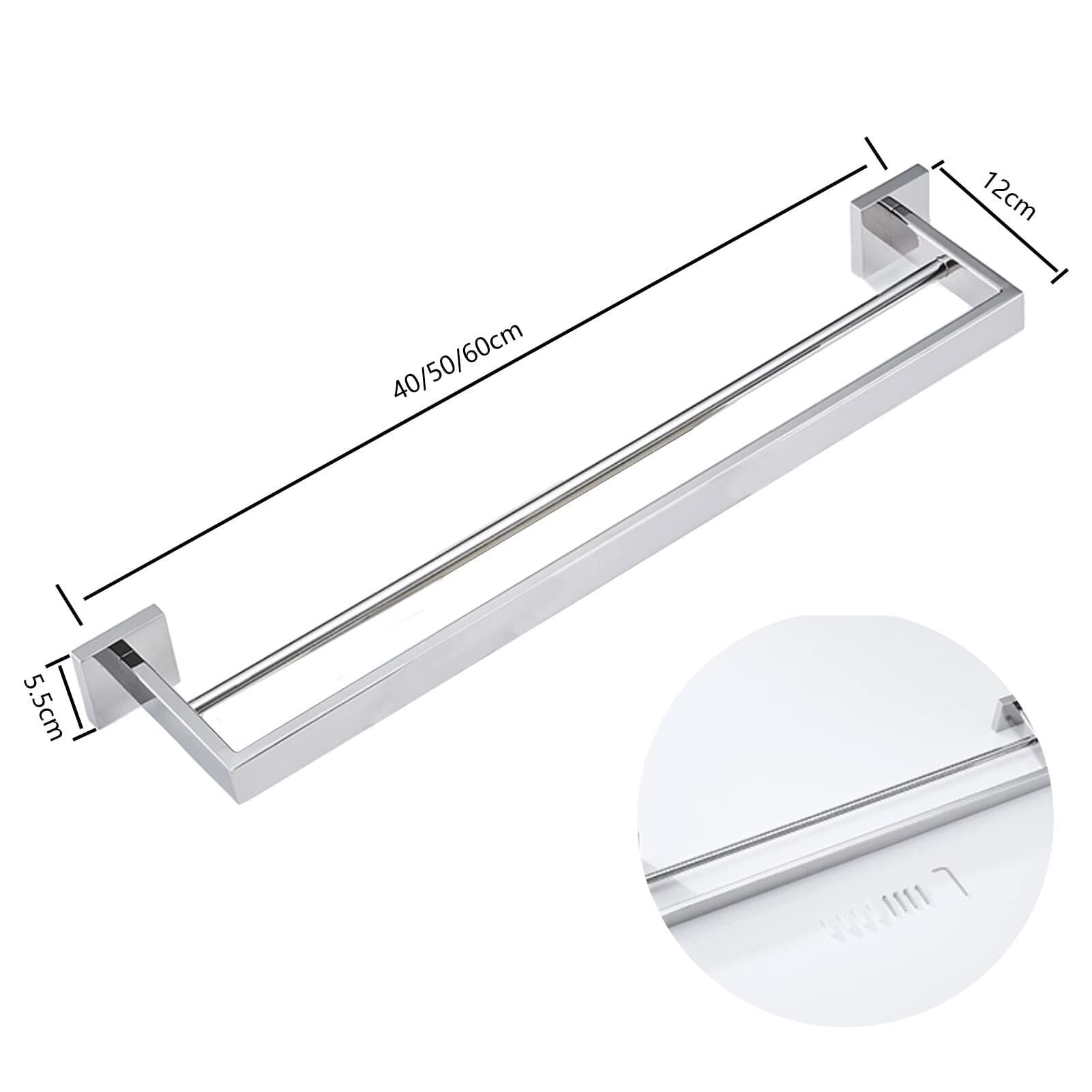 Stojak na podwójny ręcznik ze stali nierdzewnej - uchwyt na ręcznik na ścianie do łazienki i kuchni, 40 cm -60 cm, srebrne wykończenie (50 cm)