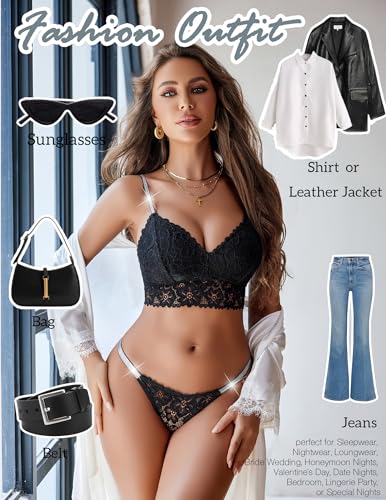 Image of Avidlove Lingerie Set for Women Lace Bra and Panty Set Two Piece Sheer Bralette
