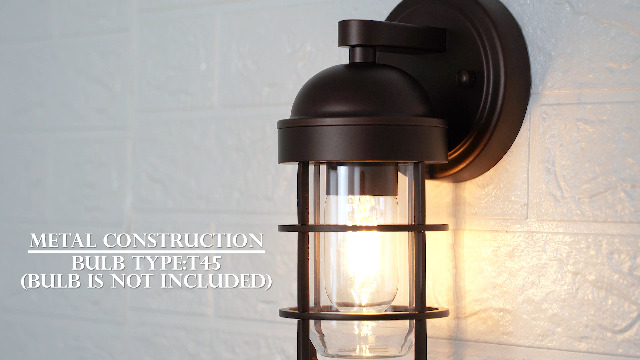 Image of Emliviar Farmhouse Outdoor Wall Light for House Porch, Vintage Exterior Wall Lantern, Industrial Nautical Metal Cage with Clear Tempered Glass, Oil Rubbed Bronze Finish, GE255B ORB