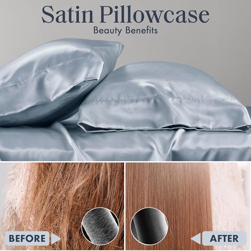 Image of Madison Park Essentials Satin Pillowcase Set of 2, Silky, Standard Blue