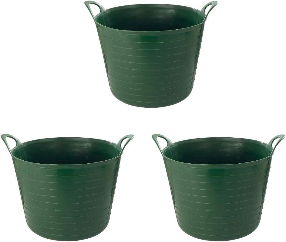 3 x 26 Litre Flexi Tub Garden Home Flexible Colour Storage Container Bucket Polyethylene Flex Tub- MADE IN U.K (Green)