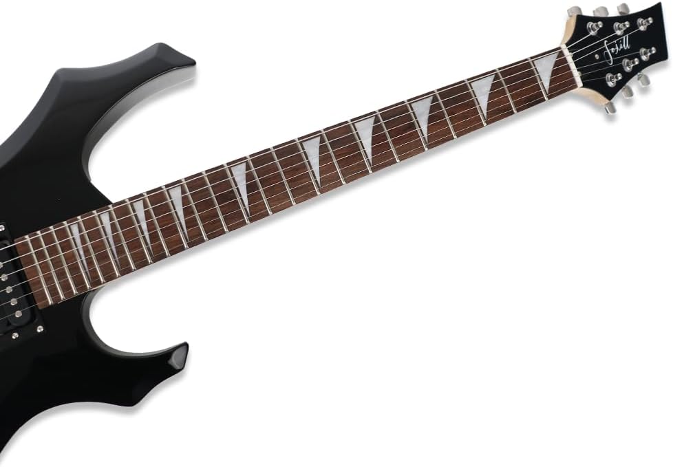 Fojill Cool Shape Full Size Electric Guitar Solid Mahogany Body European Maple Neck Real Rosewood Fretboard Bone Nut With Padded Gig Bag Strap cable(FCS-60, Black)