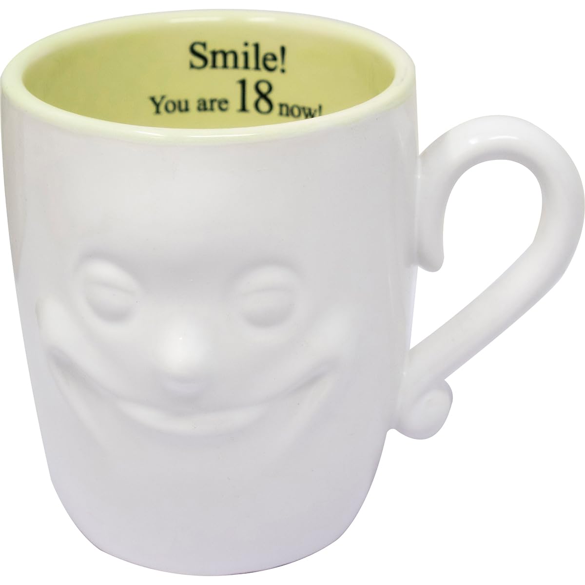 Bargains-Galore Smile! You Are 18 Now 3D Smiling Face Mug With A Special Message - Fine Ceramic, Funny, Novelty Gift Mugs | For Tea, Coffee, Hot Chocolate, Hot & Cold Drinks | Gift For Someone Special (Smile! You Are 18 Now)