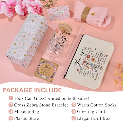 Christian Gift for Women Faith Religious Gifts Birthday Mothers Day Gifts for Women Mom Sister Best Friends Wife Coworkers-Inspirational Verse Glass/Makeup Bag3