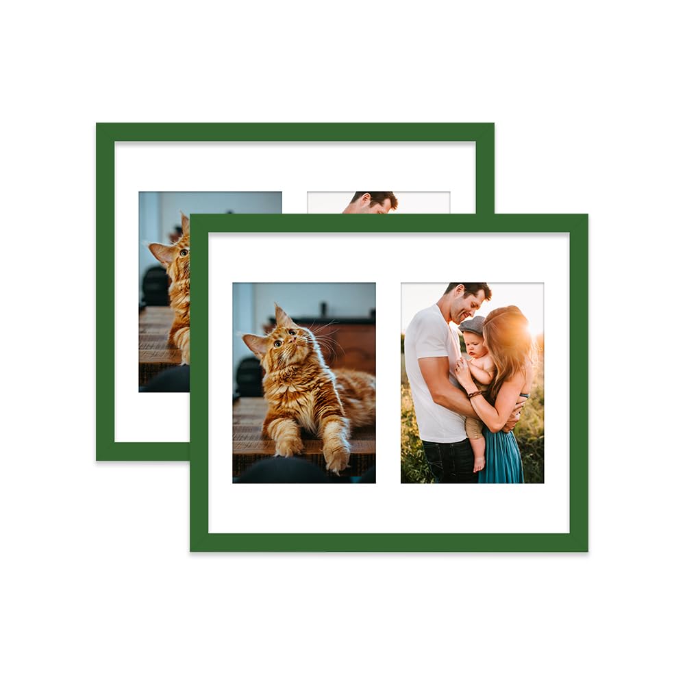 Green Multi Photo Frame - Holds 2 x 7x5 Pictures, Family Collage Picture Frame for Wall Display, 12x10 Frame size, Set of 2