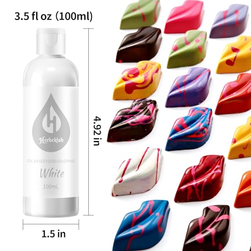 Image of White Oil Based Food Coloring for Chocolate - Herbeklab 100ml Professional Concentrated Oil Food Dye for Candy Melts, Chocolate, Cake Pops, Strawberries & Baking