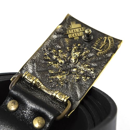 Leather belt with brass buckle Edelweiss, Handmade military Mountainous Infantry solid brass belt buckle with axes and mountain flower on leather belt3