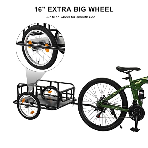 Image of PEXMOR Foldable Bike Cargo Trailer with Universal Bike Hitch, Bicycle Wagon Trailer with 16 inch Wheels & Reflectors, Large Loading Bike Trailer Storage Cart