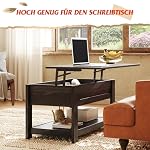 Couchtisch Höhenverstellbar und Ausziehbar, Wohnzimmertisch Holz mit Verstecktem Fach und Offenem Regal, Kaffeetisch, Holzkohle Schwarz – Bild 4