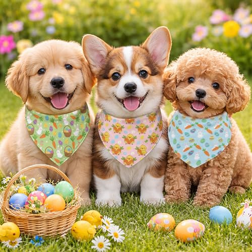 Image of Abbylike 50 Pcs Spring Dog Bandanas Bulk Bunny Egg Carrot Bandanas for Dogs Triangle Kerchief Bibs Scarf Set for Pet Easter Costume Photo Props Accessories Pet Shops, 25 Styles (19.7 x 13.8 x 13.8)