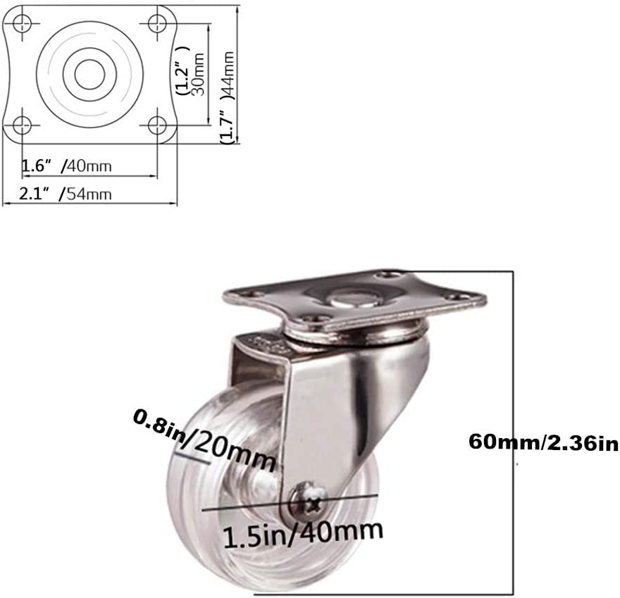 Ruedas para muebles, Ruedas for trabajo pesado, ruedas con placa giratoria de 4 piezas(Fixed,1.5in)