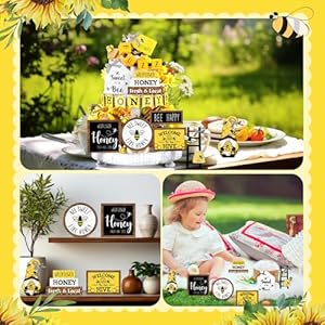 Bucherry 17 Pcs Summer Honey Bee Tiered Tray Decor Set Bee Wooden Signs Gnome Yellow Truck Honey Table Decor Spring Summer Farmhouse Table Signs Decor Bucherry 17 Pcs Summer Honey Bee Tiered Tray Decor Set Bee Wooden Signs Gnome Yellow Truck Honey Table Decor Spring Summer Farmhouse Table Signs Decor