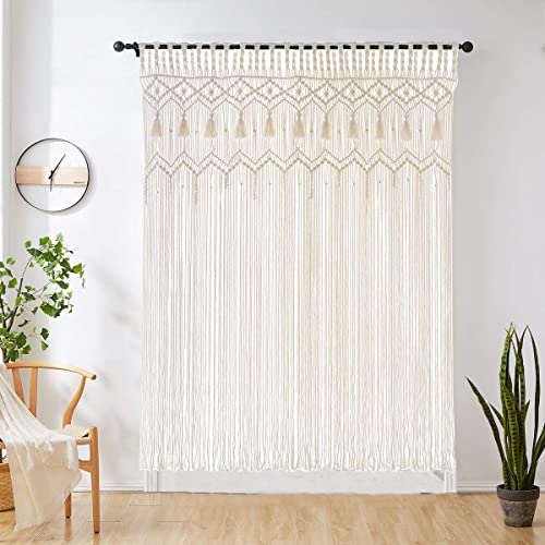 Hysunland Rideaux de fenêtre faits à la main pour chambre à coucher, rideau macramé pour porte, rideau de douche, 132 cm de large x 180 cm de long Cover