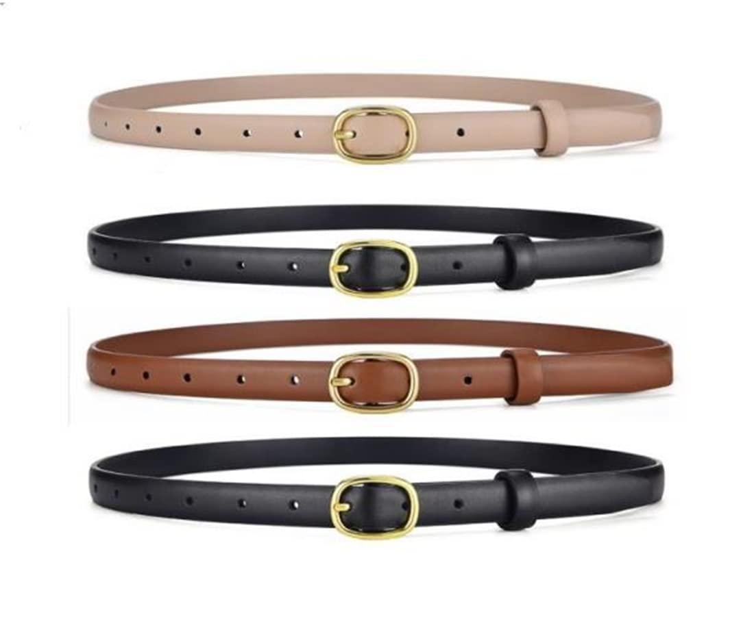 Womens Thin Belts Skinny Leather 4 Pack Belt with Gold Alloy Buckle Faux Leather Jeans Dress (p0136-4 pack)