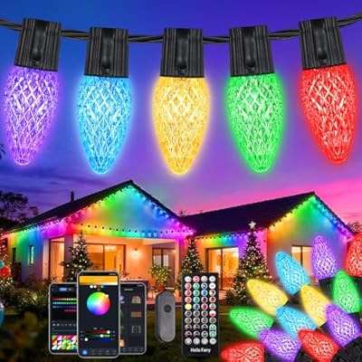 iBaycon Smart C9 Christmas Lights, 100 LED 65FT Bluetooth Outdoor Light String, APP Remote Controlled, Music Sync Color Changing RGB Connectable Christmas Lights for Tree House Eaves Roof Decorations