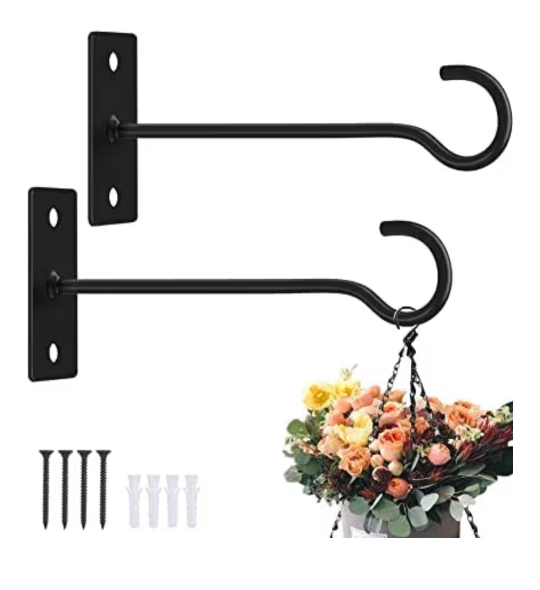 6 Inch Plant Hanger (2 Pack), Metal Wall Hook Hanging Plant Bracket for Indoor Outdoor, Decorative Plant Wall Hanger for Lantern, Bird Feeder, Flower Basket Home Decor.-image-21