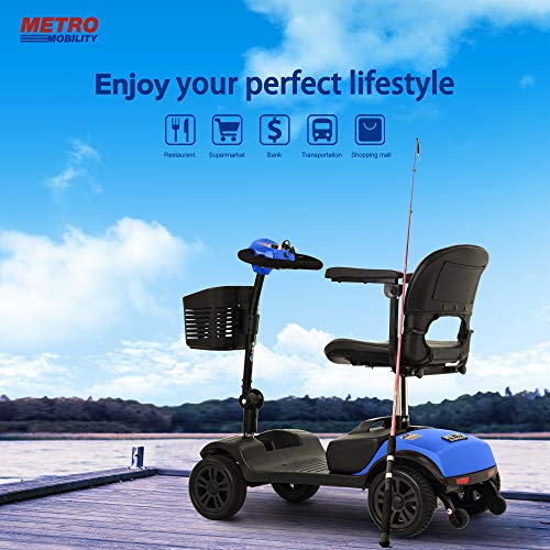 Metro Mobility Lite Compact Travel Electric Power Mobility Scooter for Adults - 265 lbs Max Weight, 4 Wheel, 18 in Width Leather Seats, Large Capacity Lead-Acid Battery, Matte Blue