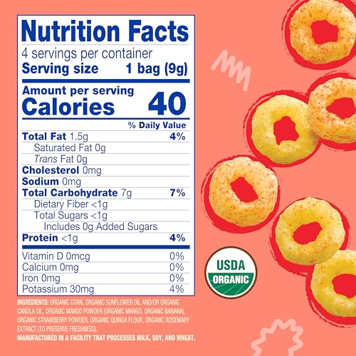 earth39s best organic melty hoops bite-sized snacks for babies 8 months and up strawberry and mango 032 ounce individual bags pack of 4