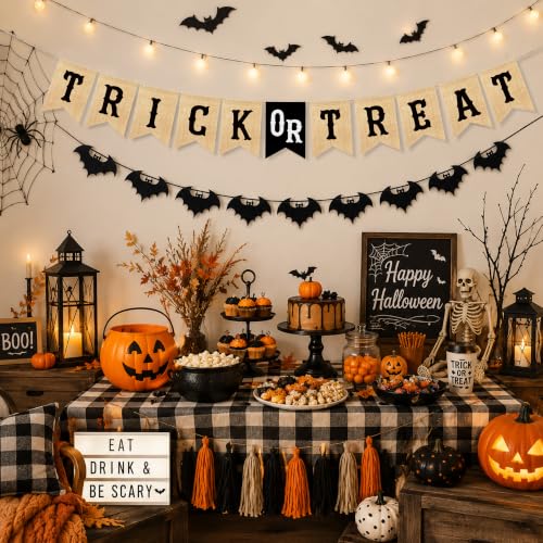 Image of Uniwish Trick or Treat Banner Garland Halloween Decorations for Mantel