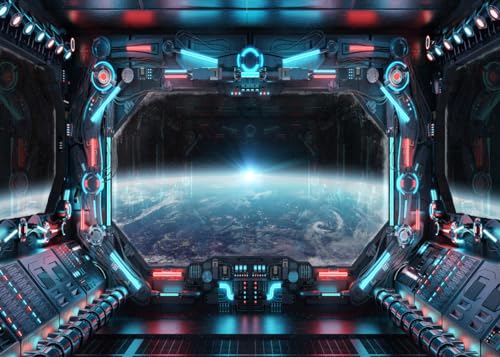 SJOLOON Spaceship Interior Backdrop Planet Earth Backdrop Exploration Science Fiction Spacecraft Photography for Studio Props Photoshoot 12688(7x5FT)