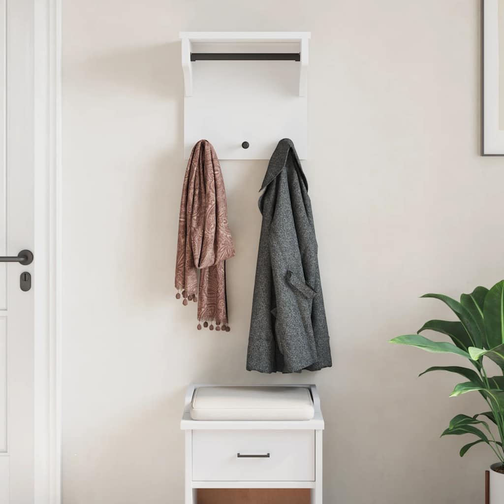 Porte-manteau mural SANDNES blanc 43x30x42 cm bois massif pin