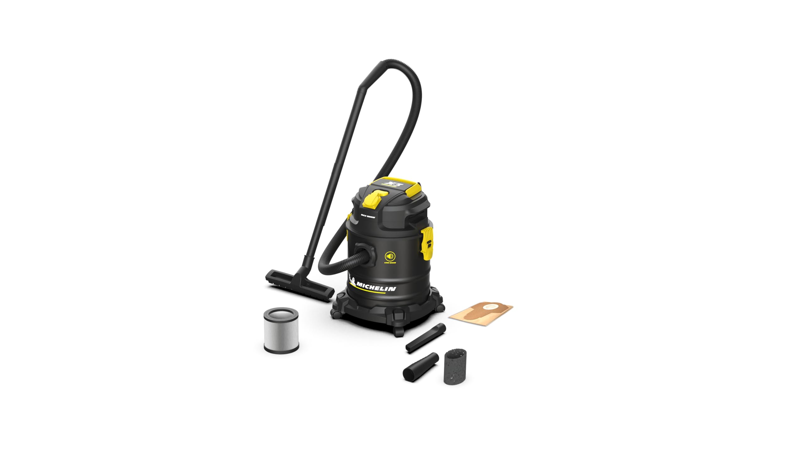 MICHELIN, Aspiratore Solidi e Liquidi, X3 20L S, Gamma SILENZIOSA, Serbatoio in Acciaio da 20 L, con Presa Elettroutensili, 800 W, Completo di Accessori, Funzione di Soffiaggio, 18 kPa