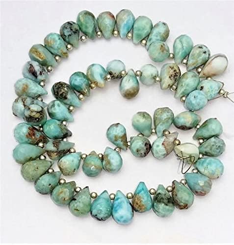 Perles Larimar naturelles taillées en gouttes facettées, gemmes d'exception de 7x13 mm