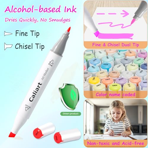 Caliart 20230911 Markers, 100 Colors Dual Tip Art Markers Sketch Pens Permanent Alcohol Based, With Case For Adult Kids Halloween Drawing Sketching thumb #1