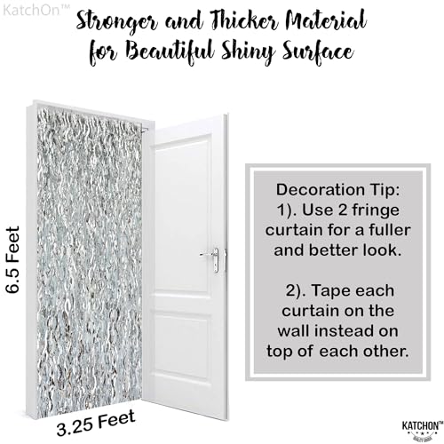 Image of KatchOn, Wavy Silver Foil Fringe Curtain - XtraLarge, Pack of 2 | Silver Disco Backdrop for 25th Anniversary Decorations, Disco Party Decorations | Bachelorette Birthday Decor, Silver Party, Wedding