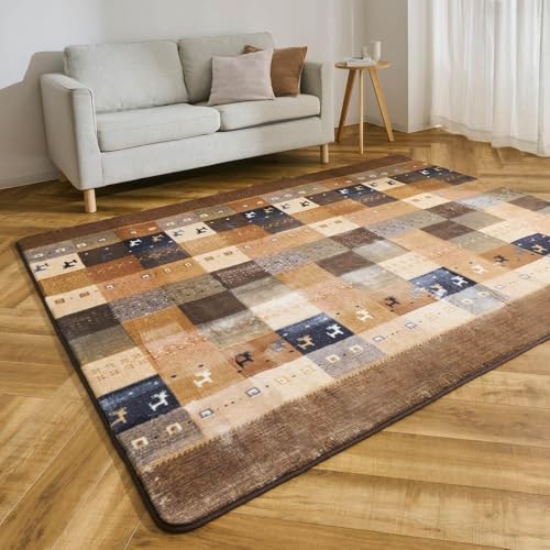 ディノス カーペット ラグ マット 絨毯 約200×240cmcm ギャッベ柄フランネルラグ(サイズはありません ア:ブラウン)