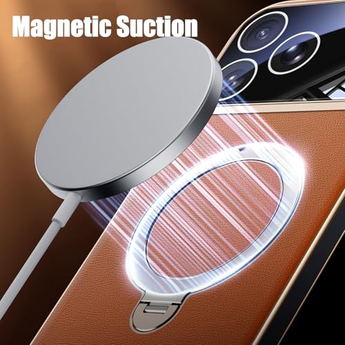 Étui magnétique iPhone 17 Pro Max en cuir orange à induction et caméra protégée - 6