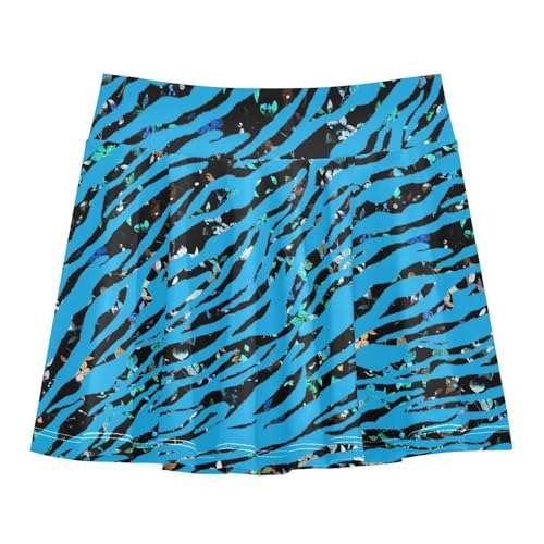 Girls Athletic Skirt 3-12 Years High Waist Tennis Skirts Blue Zebra Print for Kids Golf Running Dance Skort