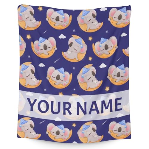 Personalized Koala Blanket Gifts with Name - 50"x60" Cute Throw for Women, Girls - Purple Soft Fuzzy Blankets for Bed, Couch & Living Room