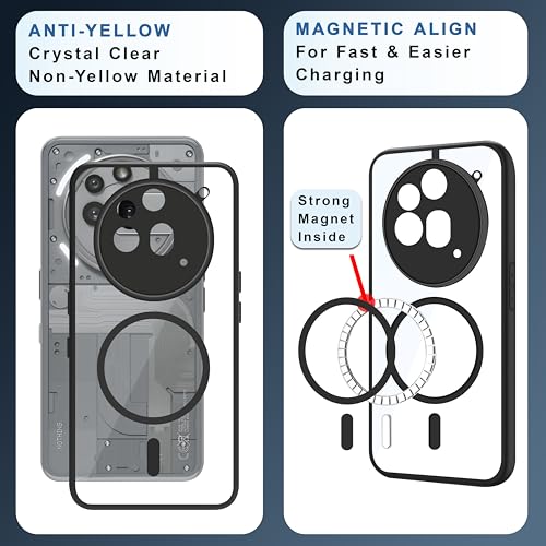 Image of CEDO Backcover for Nothing Phone 3a Pro (5G) | Compatible with Magsafe Wireless Charging | Camera Protection Shockproof Case | Magnetic Ring Lock Transparent Acrylic Clear Backcase (Black)