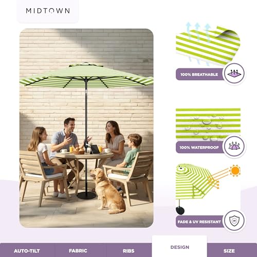 Image of Midtown Umbrellas Lean - 9 Ft Patio Umbrella, Green /White Stripes Canopy