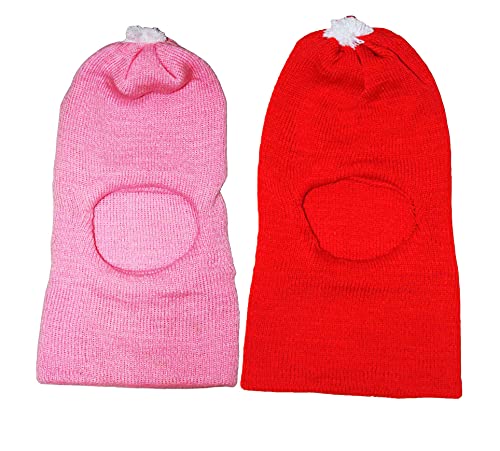 Image of Okara Kids Comfort Colourful Winter Woollen Monkey Cap Pack of 2 (Red,Pink, 1-2 Years)