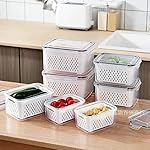 E-COSMOS® 4 PCS Large Fruit Containers for Fridge – Leakproof Food Storage Containers with Removable Colander – Dishwasher & microwave safe Produce Containers Keep Fruits, Vegetables, Berry (4 PC Set)