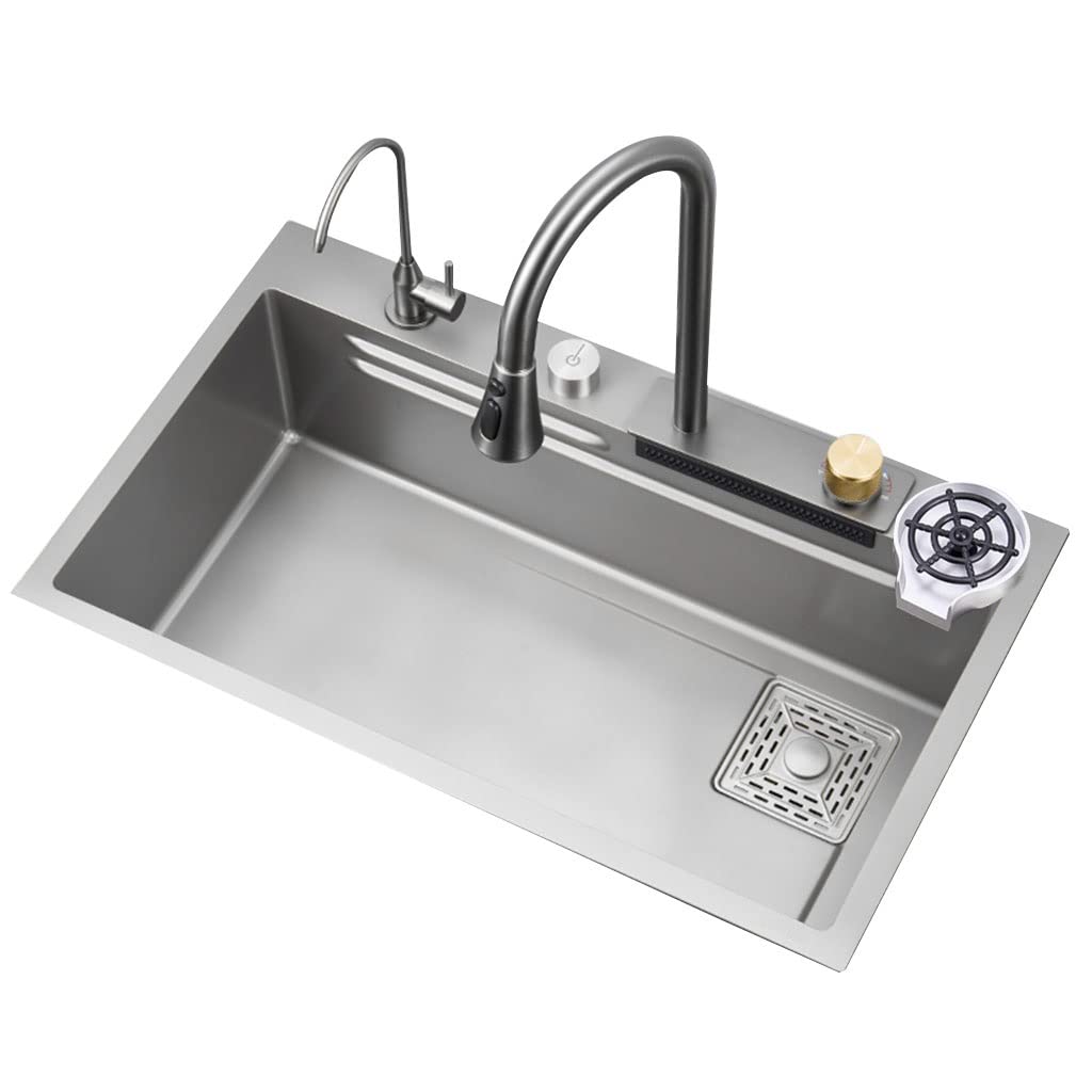 LMYSXAOZ Single Bowl Stainless Steel Grey Kitchen Sink Table Control With Faucet Household Dishwashing Basin For Fruits And Vegetables Embedded Siphon (Color : Grigio, Size 80 * 45 22cm)