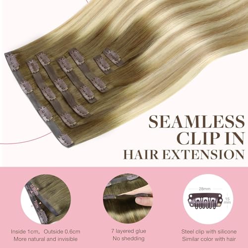 Image of GOO GOO Clip in Hair Extensions Real Human Hair, Remy Human Hair Extensions Clip ins for Women, Natural Human Hair, 14inch 110g 7Pcs, 5A /90 /16F Bahamian Balayage