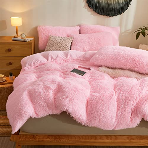 Besfunny RZMP Pink Fluffy Comforters Twin Size,Ultra Soft Faux Fur Duvet Cover Bedding Sets Twin 2 Pieces thumb #3