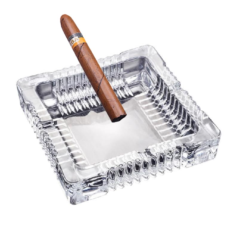 Handmade Glass Ashtray Ashtray Ash Holder for Indoor or Outdoor Patio Desktop Office Smokers Ash Tray for Tabletop Home Office Decor (Crystal M)