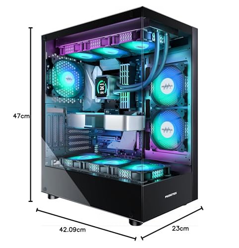 MUSETEX PC-GEHÄUSE ATX Pre-Install 6 PWM ARGB Lüfter, Typ-C Mid-Tower Computergehäuse mit Vollsicht-Doppelglas, Gaming PC-Gehäuse, Schwarz(K2)