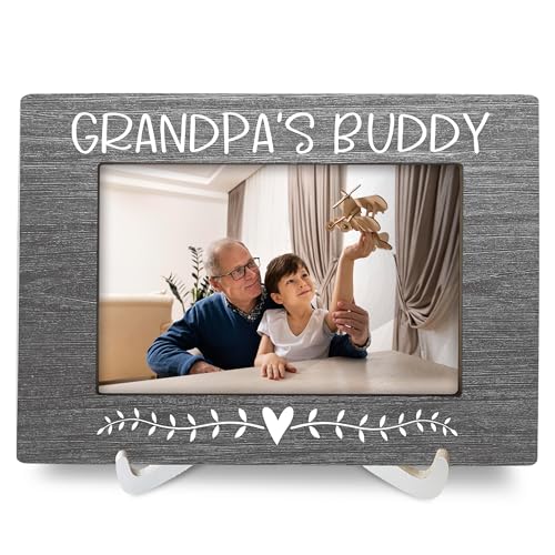 Image of Luipk Grandpa 4x6 Picture Frames, Grandpa’s Buddy Black Wood Picture Photo Frame, Grandfather Gift from Grandkids Grandchild, Grandfather Pops Father's Day Picture Frame for Wall Tabletop Display