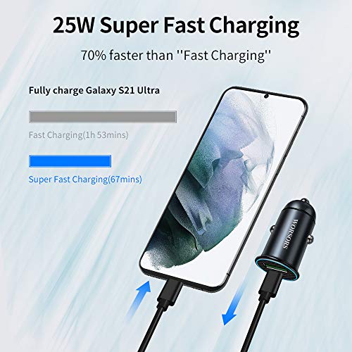 Usb C Car Charger, Worsors 30W Pd Super Fast Charging Car Adapter Mini All Metal Comaptible For Samsung Galaxy S21 Ultra/Plus/S20, Note 20 Ultra/10+, Google Pixel 6 Pro/6 + 2 Pack 3Ft Type C Cable #TOP1