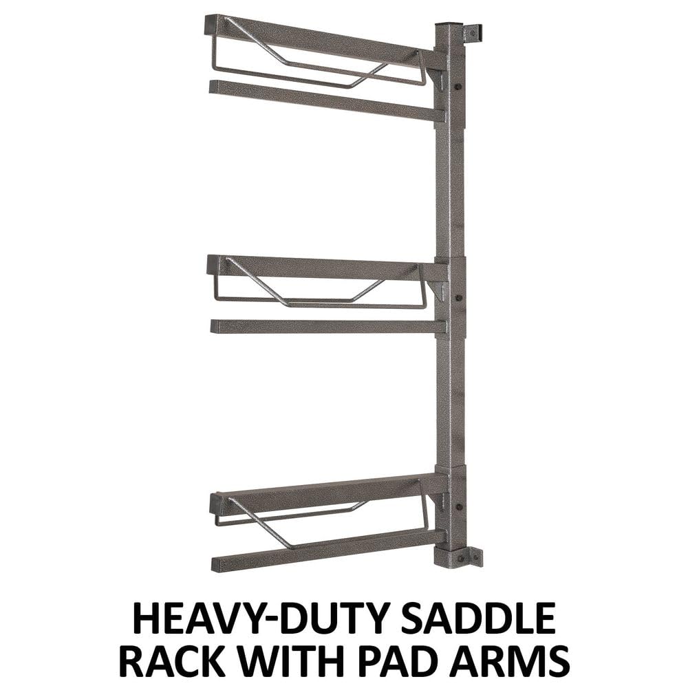 EASY-UP Pro Tiered Saddle Rack with Pad Bars | Essential for Horse Enthusiasts | Durable & Adjustable | Color Gray Armor | 3 Tier